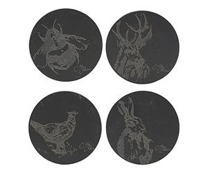 Meg Hawkins Slate Coasters Set of 4 - Engraved Animals Design - Statement Kichenware for the Home