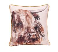 Meg Hawkins Square Cushion with Wooden Buttons - Highland Cow