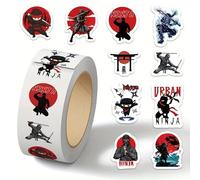 MEGA 1 Roll/500 Ninja Warrior Roll Stickers 500pcs Multi-Pack x Self Adhesive Stickers 500 /Roll Ninja Self-Adhesive Sticker Karate Warrior Small Stickers on a roll