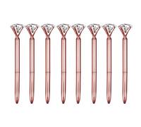 MEGA 8 PCS Crystal Diamond Pen Metal Rotate Black Ink Ballpoint Pen Rose Gold