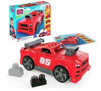 MEGA BLOKS Toddler Vehicle Block Toys Set, 3 in 1 Build & Go Race Car with 26 Pieces and Rolling Wheels, Pickup Truck and Hot Rod Rebuild, Red, Ages 3+ Years, JKG35
