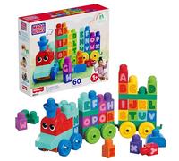 MEGA BLOKS First Builders ABC Learning Train Toddler Blocks Toy | 60 Pieces Featuring ABC Blocks, Rolling Wheelbases, Preschool Kids Ages 1+ Years, Easy to Build, DXH35