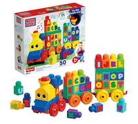 MEGA BLOKS First Builders ABC Musical Train Toddler Building Blocks Toy | 50 Pieces Featuring ABC Blocks, Music and Sounds, Rolling Wheelbases, Preschool Kids Ages 1+ Years, Easy to Build, FWK22