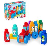 MEGA BLOKS First Builders Toddler Block Toys Set, Build & Match Animal Tractor with 30 Pieces, Learn Animals and Colors, Red and Blue, Ages 1+ Years, JKG33