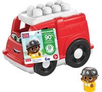 MEGA BLOKS First Builders Toddler Building Blocks Toy Set, Freddy Firetruck with 6 Pieces and Storage, 1 Figure, Red, Ages 1+ Years, GXX08