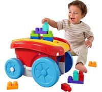 MEGA BLOKS First Builders Toddler Building Toy, Block Scooping Pull Wagon with 20 Pieces and Built-In Storage, Picks Up Blocks, Red, Kids Ages 1+, JFR30