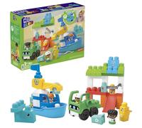 MEGA BLOKS Fisher-Price Preschool Building Toys, Green Town Ocean Time Clean Up with 70 Toddler Blocks, 3 Figures, Kids Age 1+ Years