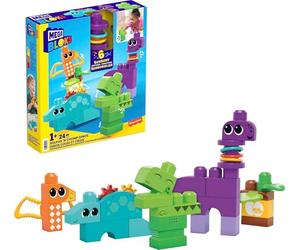 MEGA BLOKS Fisher-Price Sensory Building Toy, Squeak n Chomp Dinos with 24 Pieces, T-Rex, Toddler Blocks Gift Ideas for Kids Age 1+ Years, HKN43