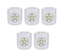 Mega Candles - 5 pcs Ceramic Gold Pentacle Chime Ritual Spell Candle Holder - White
