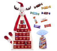 Mega Christmas Reindeer Advent Calendar for Filling and Bag of 60 Chocolate Sweets Celebrations, Milka, Kinder Schokobons and Mini Bueno, Suede | 1 m Reusable Felt Calendar