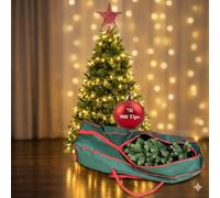 Mega Christmas Tree Bundle 7ft - Premium Artificial Xmas Tree with 30m Warm White String Lights, Red Star Topper and Heavy-Duty Storage Bag - Easy Assembly Holiday Décor Set