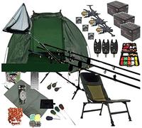 Mega Full Carp Fishing Set Up Chair Rods, Reels, Alarms,Net,Handle,Bait Bivvy Shelter Tackle,Mat,Scales,Hooks P15