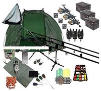 Mega Full Carp Fishing Set Up Rods, Reels, Alarms,Net,Handle,Bait Bivvy Shelter Tackle,Mat,Scales,Hooks