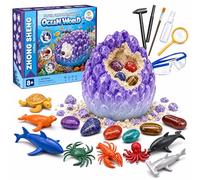 Mega Gemstones Dig Kit, Fossil Dig Kit for Kids, Dig Up 16 Real Gems, Crystals & Sea Animal Figures, Kids Archaeology Excavation Set, STEM Educational Mining Toy Gift for Boys Girls Age 3+