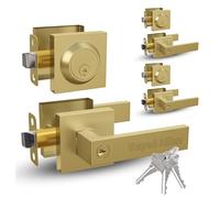 Mega Handles ROBELL Entrance Combo, Entry Lever Door Handle & Single Cylinder Deadbolt Lock & Key Pack, Heavy Duty Door Levers Set for Left or Right-Handed Doors - Matte Black (3 Pack) Keyed Alike