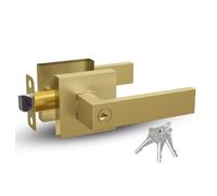Mega Handles ROBELL Entry Lever, Door Handle, Heavy Duty Square Locking Door Levers Set for Left or Right-Handed Doors - Satin Brass