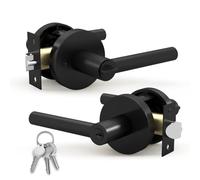 Mega Handles - Ronn Entrance Handle I Entry Lever Door Handle - Heavy Duty Round Locking Lever Set for Left or Right-Handed Doors - Interior/Exterior Door Levers - Matte Black