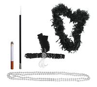Mega_Jumble 1920's Instant Flapper Fancy Dress Costume Kit Feather Headband Feather Boa Peaarl Beads Necklace Cigarette Holder with Fake Cigarette 20's Gatsby Gangster Mobster Fancy Dress