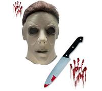 Mega_Jumble 2023 Halloween Michael Myers Mask & Bloody Knife for Adult Michael Myers Halloween Creepy Monster Cosplay Fancy Dress Costume