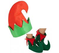 Mega_Jumble Adult Christmas Elf Costume Accessory Set - Santa's Helper Hat with Jingle Bells + Elf Shoes for Xmas Novelty Secret Santa Holiday Cosplay Christmas Festive Outfits
