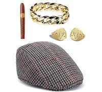 Mega_Jumble Adult Delboy Set Cap, Gold Bracelet, Fake Cigar and 2x Gold Rings Accessory | Fools and Horses TV Character Fancy Dress Costume Accessories