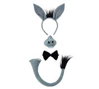 Mega_Jumble® Adult Donkey Costume Unisex Accessory Set and Sound, Deluxe Hen Night Donkey Headband Inc Ears Nose Bow Tie Tail Set With Sound