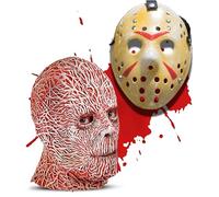 Mega_Jumble Adult Halloween Killer Jason vs Freddy Costume - Jason Voorhees Hockey Mask + Freddy Krueger Latex Mask, Horror Scary Fancy Dress Party Props