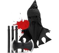 Mega_Jumble Adult Historical Executioner Halloween Accessory Set with Black Executioner Hood + Plastic Axe - Scary Death Punisher Horror Party Fancy Dress Costume