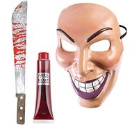 Mega_Jumble Adult Horror Evil Grin Killer Purge Mask for Men, Bloody Toy & Fake Blood, The Purge Anarchy Movie, Halloween Scary Mask