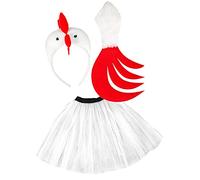 Mega_Jumble Adult Ladies/Girls Chicken Head Aliceband, Tail and White Tutu Skirt | Easter Book Day, Carnival Hen Night Jungle Farm Fancy Dress Up Accessory Set