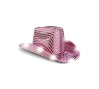Mega_Jumble Adult LED Lighted Sequin Cowboy Hat Western Sparkly Cowgirl Hat Disco Rodeo Hat Fancy Dress Dance Party Novelty Trilby Fedora Hat (Pink)