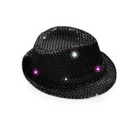 Mega_Jumble Adult Sequin Trilby Hat with Flashing LED Lights - Fedora Hat Jazz Disco Caps Fancy Dress Dance Club Party Costume (Black)