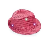 Mega_Jumble Adult Sequin Trilby Hat with Flashing LED Lights - Fedora Hat Jazz Disco Caps Fancy Dress Dance Club Party Costume (Pink)