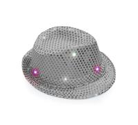 Mega_Jumble Adult Sequin Trilby Hat with Flashing LED Lights - Fedora Hat Jazz Disco Caps Fancy Dress Dance Club Party Costume (Silver)