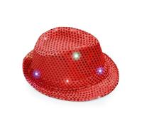 Mega_Jumble Adult Sequin Trilby Hat with Flashing LED Lights - Fedora Hat Jazz Disco Caps Fancy Dress Dance Club Party Costume (Red)