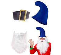 Mega_Jumble® Adult Seven Dwarf/Dwarves Smurf Hay Gnome 3 Piece Kit- BLUE HAT, BEARD & BELT- Garden Fairy Tale Snow White Fantasy Movie Cartoon Character Fancy Dress