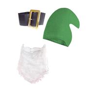 Mega_Jumble® Adult Seven Dwarf/Dwarves Smurf Hay Gnome 3 Piece Kit- GREEN HAT, BEARD & BELT- Garden Fairy Tale Snow White Fantasy Movie Cartoon Character Fancy Dress