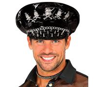 Mega_Jumble Adult Unisex Rockerstar Biker Punk Leather Look Biker Studded Hat with Skulls & Chain YMCA Gay Pride Rocker Cosplay Fancy Dress Costume Set