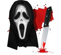 Mega_Jumble Halloween Costume Killer Set, Scream Mask + Bloody Knife for Adult Screamer Scary Halloween Party Haunted House Horror Ghost Fancy Dress (Scream Mask + Knife)
