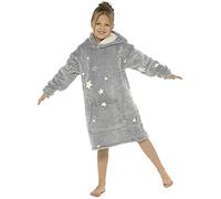 Mega_Jumble Kids Boys Girls Glow in the Dark Hooded Blanket | Soft Sherpa Fleece Warm Cosy Comfy Oversized Hoodie Sweatshirt Dressing Gown (Grey Star)