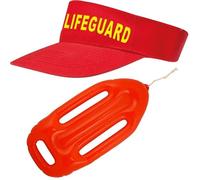 Mega_Jumble Lifeguard Costume Accessory Set Sun Visor, Bum Bag, Sunglasses, Whistle & Inflatable Float Beach Party Fancy Dress Outfit Baywatch Themes (Hat+Float)