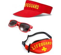 Mega_Jumble Lifeguard Costume Accessory Set Sun Visor, Bum Bag, Sunglasses, Whistle & Inflatable Float Beach Party Fancy Dress Outfit Baywatch Themes (Hat+Bag+Glasses)