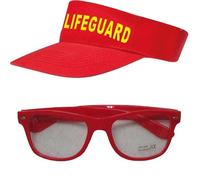 Mega_Jumble Lifeguard Costume Accessory Set Sun Visor, Bum Bag, Sunglasses, Whistle & Inflatable Float Beach Party Fancy Dress Outfit Baywatch Themes (Hat+Glasses)