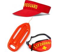 Mega_Jumble Lifeguard Costume Accessory Set Sun Visor, Bum Bag, Sunglasses, Whistle & Inflatable Float Beach Party Fancy Dress Outfit Baywatch Themes (Hat+Bag+Float)