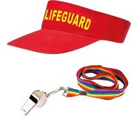 Mega_Jumble Lifeguard Costume Accessory Set Sun Visor, Bum Bag, Sunglasses, Whistle & Inflatable Float Beach Party Fancy Dress Outfit Baywatch Themes (Hat+Whistle)