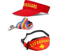Mega_Jumble Lifeguard Costume Accessory Set Sun Visor, Bum Bag, Sunglasses, Whistle & Inflatable Float Beach Party Fancy Dress Outfit Baywatch Themes (Hat+Bag+Whistle)