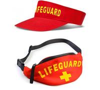 Mega_Jumble Lifeguard Costume Accessory Set Sun Visor, Bum Bag, Sunglasses, Whistle & Inflatable Float Beach Party Fancy Dress Outfit Baywatch Themes (Hat+Bag)