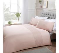 Mega_Jumble Luxury Pintuck Pleated Striped Panel Duvet Cover & Pillow Covers Easy Care Soft Cosy Quilt Polycotton Bedding Set with Pillowcase (Blush, Double)