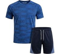 Mega_Jumble Men’s Tracksuit 2 Piece Sports Gym T Shirt & Shorts Set Lightweight Summer Activewear Co Ord Outfit for Running Training Jogging Fitness Athletic Sweat Suit (Denim Blue, XL)