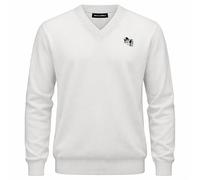 Mega_Jumble Men’s White V-Neck Long Sleeve Bowling Sweater Knitted Jumper with Bowl Logo Lightweight Breathable Soft Knit Pullover Top for Men S-XXL (UK, Alpha, L, Regular, Regular, White)